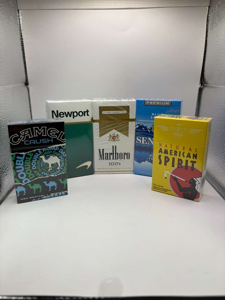 Assorted cigarette brands available at Ape Vape in Las Vegas.