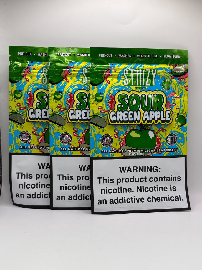 Stiiizy Sour Green Apple premium cigar leaf wraps available at Ape Vape in Las Vegas